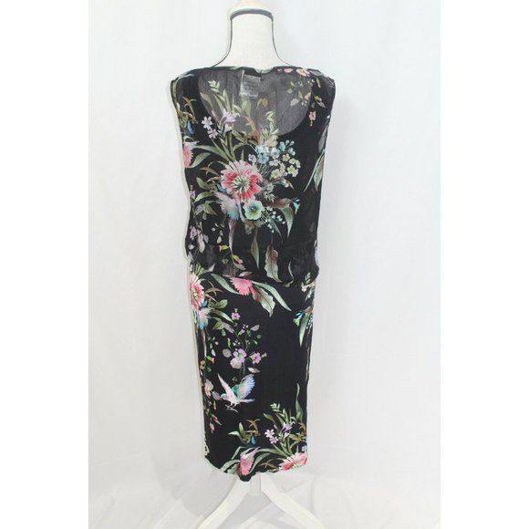 FUZZI $595 Womens Black Multicolor Floral Sleeveless Blouson Dress L NWT FLAW - Picture 6 of 8